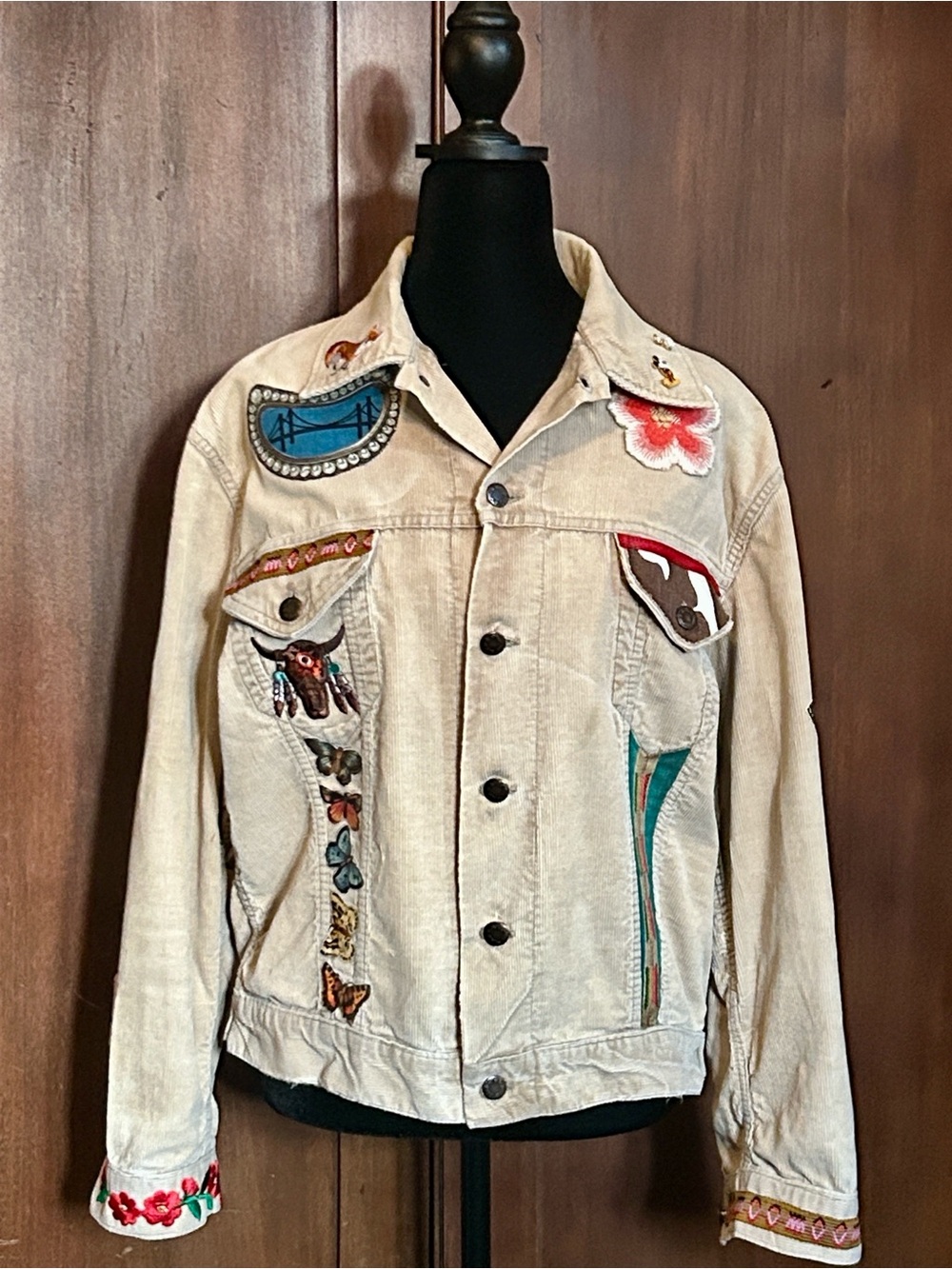Vintage Hand Embellished Corduroy Trucker Jacket M